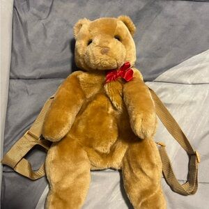 Brown Teddy Bear Backpack with Red Bow